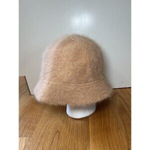 DNY Hat Cloche Fitted Womens One Size Beige Angora Fuzzy Bell Bucket Winter